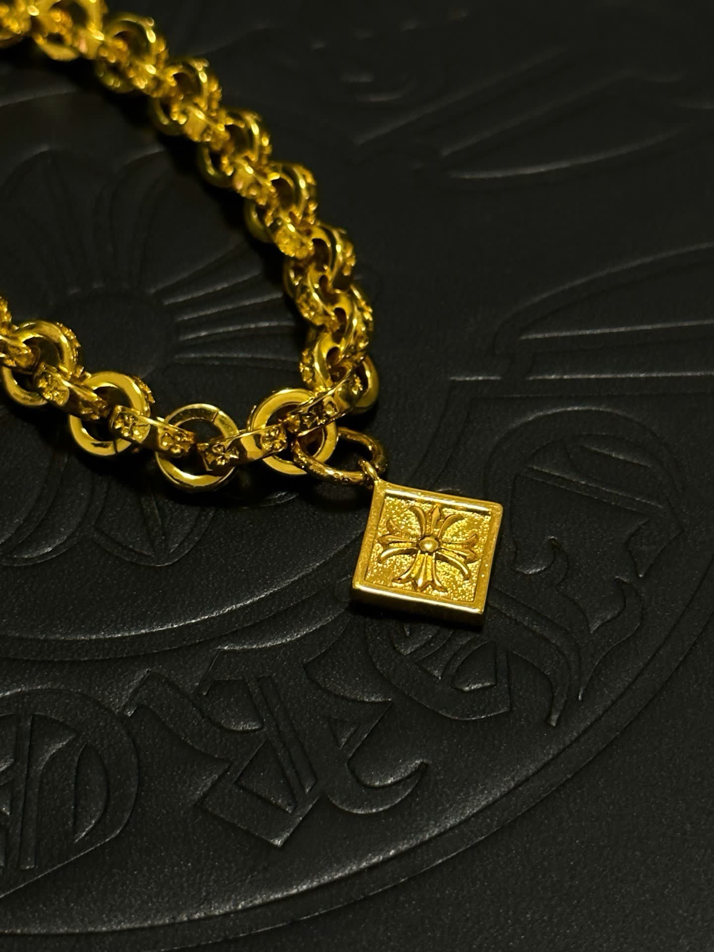Chrome Hearts Gold-Plated Bracelet with Square Charm